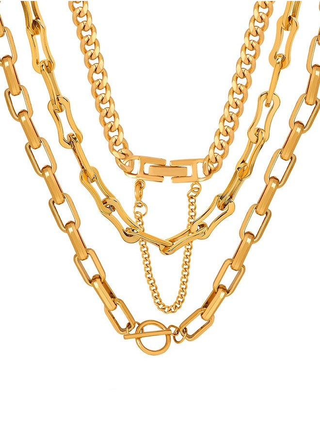 Al Aoyama gold colour Fashion Thick and Thin Chain Multi-layer Necklace for Women Men Punk Figure Circular Pendant Necklace Vintage Jewelry  - Image 5
