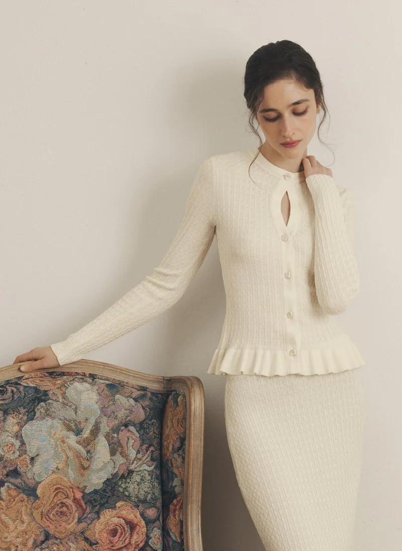 ليتشي كارديجان محبوك ملائم مع كشكشة