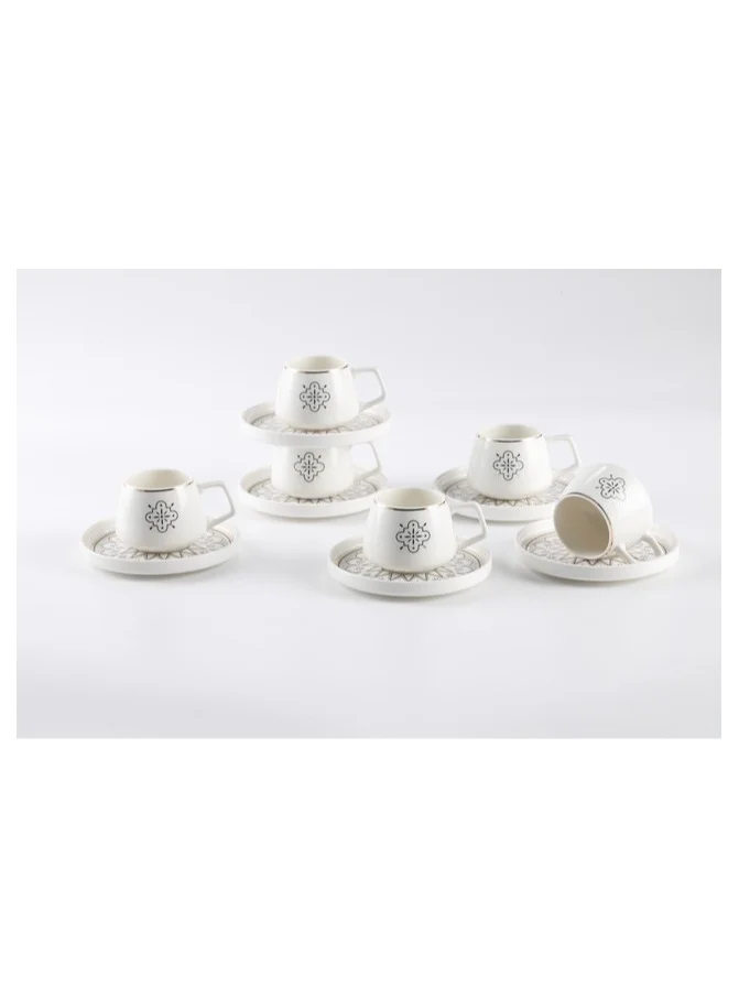 Shallow Shallow New Bone China Huma Coffee Cup & Saucer Set, 100ml (White, 6 Cups, 6 Saucer)