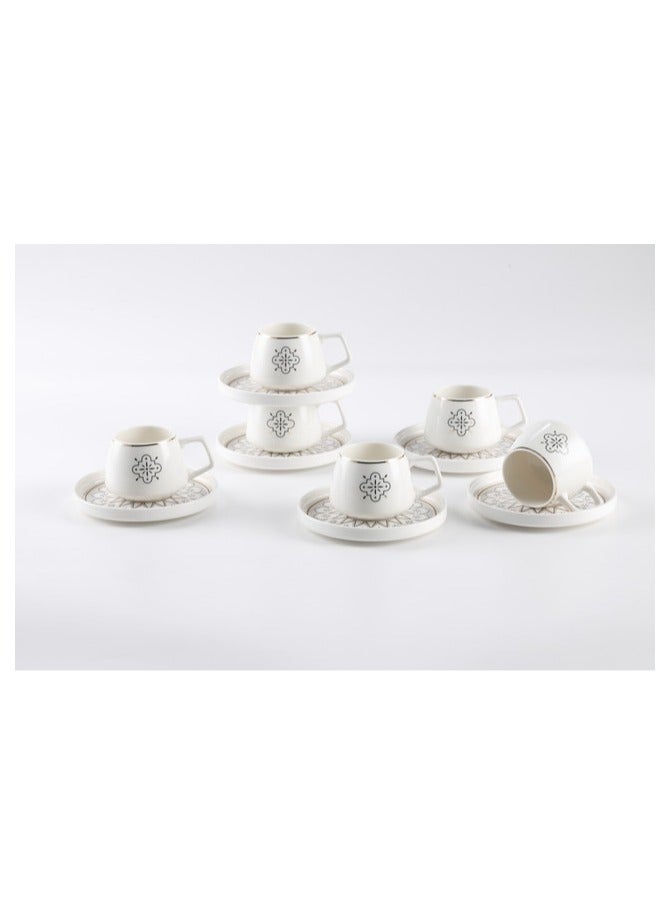 Shallow New Bone China Huma Coffee Cup & Saucer Set, 100ml (White, 6 Cups, 6 Saucer) - Image 1