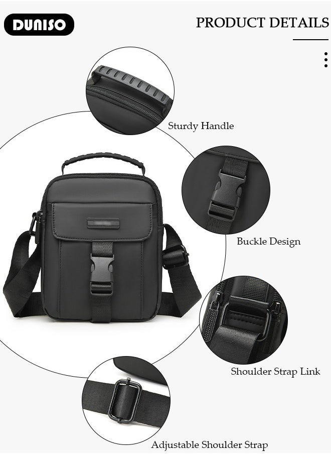 DUNISO Crossbody Bag for Men, Waterproof Shoulder Bag with Adjustable Strap, Mini Travel Messenger Bag with Multi Zipper, Small Oxford Cloth Carry Bags, Lightweight Sling Bag for Man Outdoor Daily Use  - Image 2