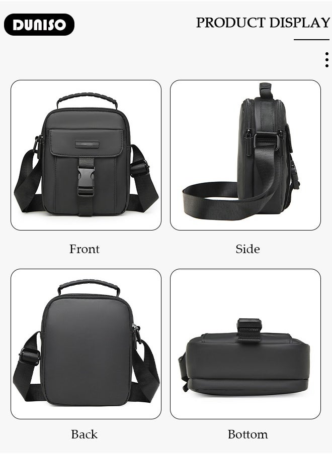 DUNISO Crossbody Bag for Men, Waterproof Shoulder Bag with Adjustable Strap, Mini Travel Messenger Bag with Multi Zipper, Small Oxford Cloth Carry Bags, Lightweight Sling Bag for Man Outdoor Daily Use  - Image 3