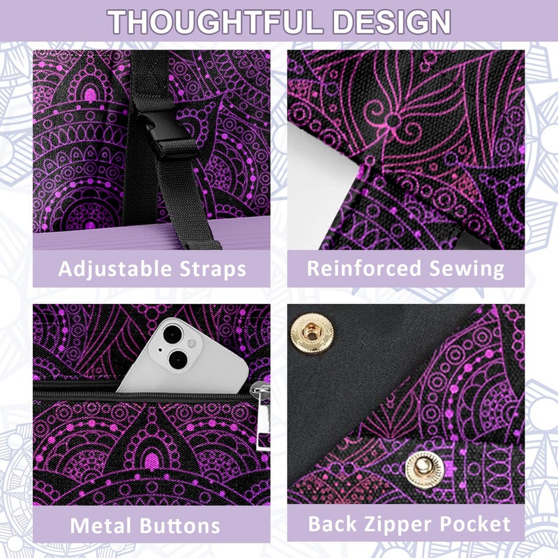 Adalore Women's Yoga Bag Carrier Carryall Canvas Tote Purple Mandala Pattern Yoga Mat Bags Carrier - Large Mat Pocket Fitness Tote for Pilates, Gym, Travel, Office & Beach - Image 2