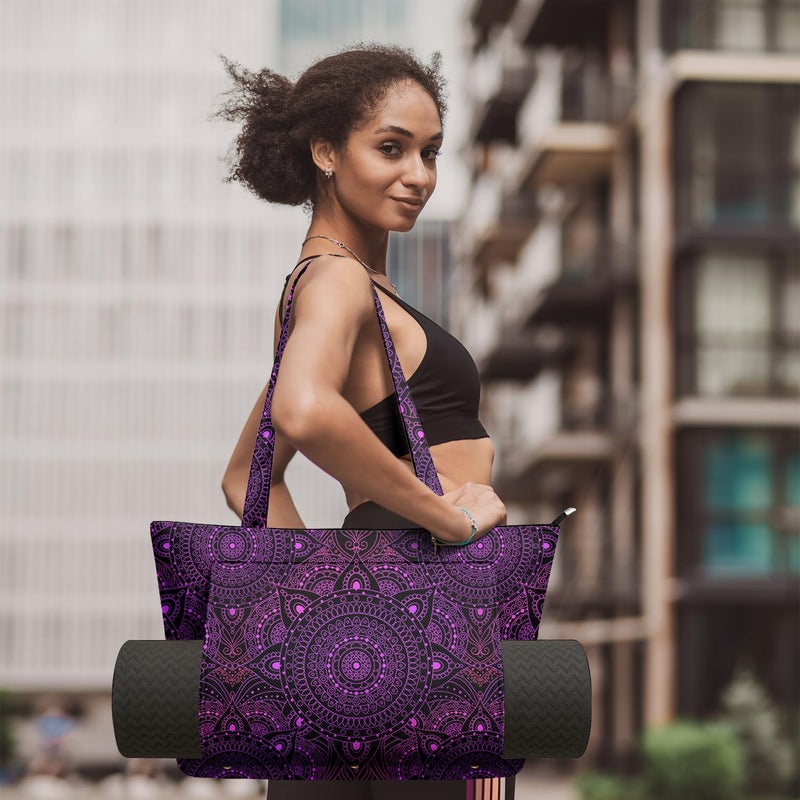Adalore Women's Yoga Bag Carrier Carryall Canvas Tote Purple Mandala Pattern Yoga Mat Bags Carrier - Large Mat Pocket Fitness Tote for Pilates, Gym, Travel, Office & Beach - Image 5