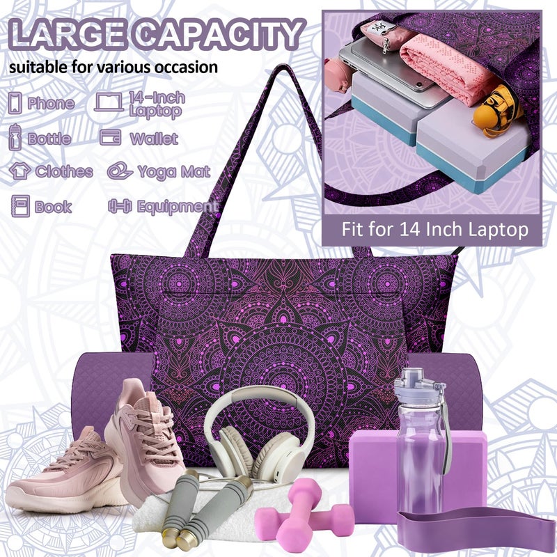 Adalore Women's Yoga Bag Carrier Carryall Canvas Tote Purple Mandala Pattern Yoga Mat Bags Carrier - Large Mat Pocket Fitness Tote for Pilates, Gym, Travel, Office & Beach - Image 4