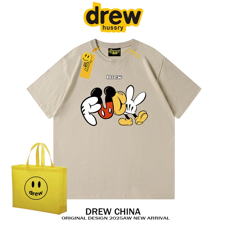 Drew American retro fashion brand Mickey fun print short-sleeved t-shirt for men and women street loose couple half-sleeved INS trendy - Image 1