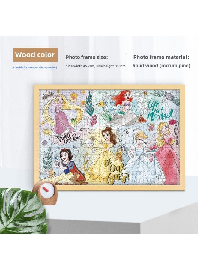 Solid Wood Photo Frame Mounted Creative Picture Frame Wall Hanging 500 Pieces 1000 Pieces Puzzle Special Picture Frame Wooden Exquisite Picture Frame-Color:Hexagon Box 1000 Piece Frame-Log Color  - Image 1