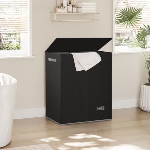 SOLEDI Double Laundry Hamper with Lid and Removable Laundry Bags - Large Dirty Clothes Hamper 2 Section - Collapsible Laundry Baskets for Bedroom, Bathroom, Laundry room, Apartment, Black - Image 2