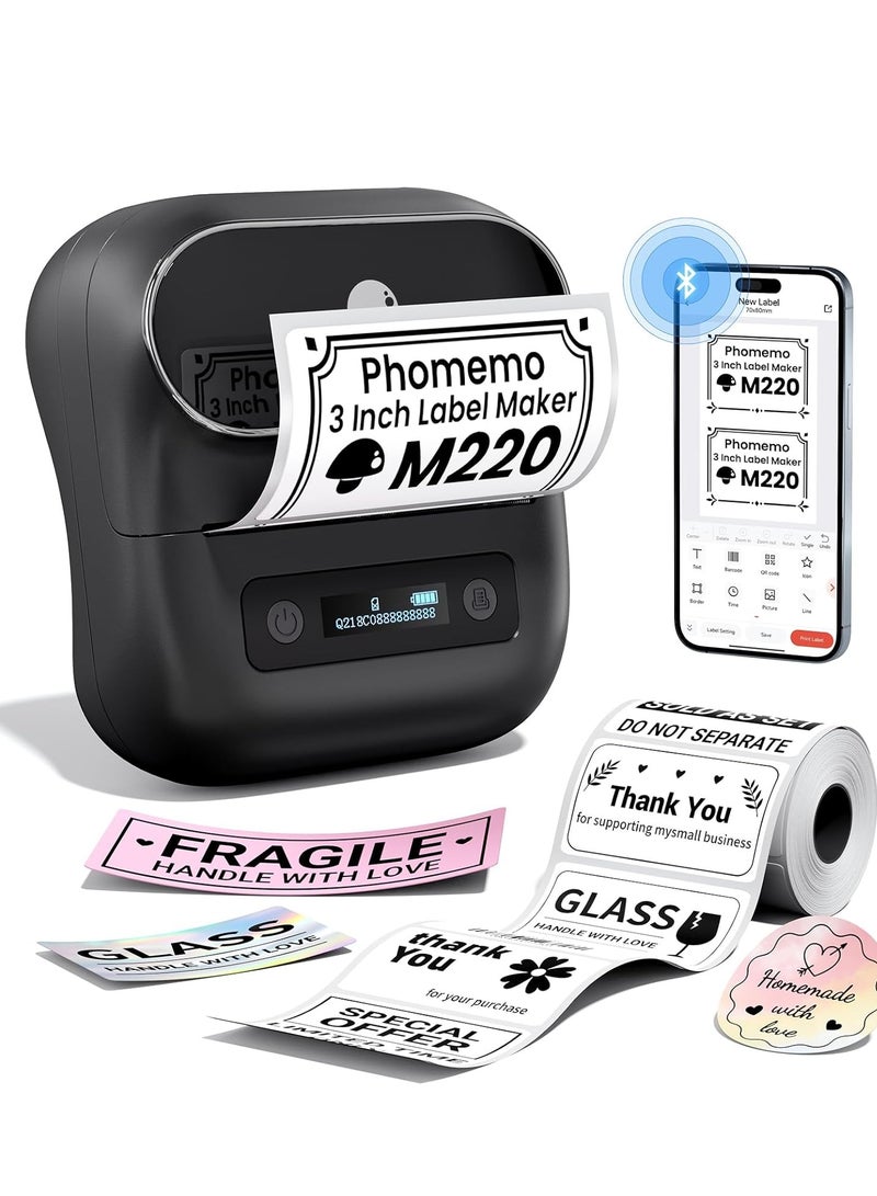 Phomemo M220 Label Maker, 3 Inch Label Printer - Sticker, Barcode for Clothing, Mailing, Small Business, Compatible with Phone, PC, Bluetooth Thermal Printer, Support Many Language - Image 1