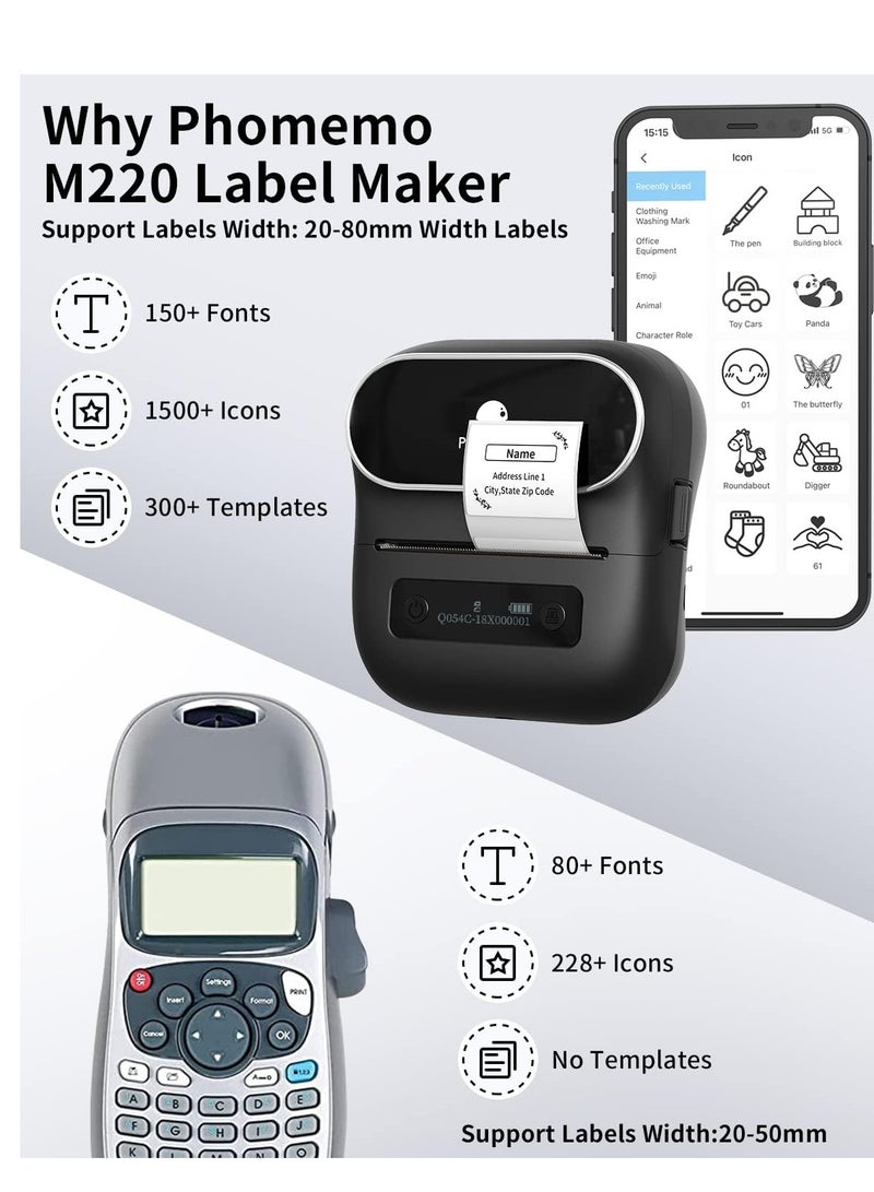 Phomemo M220 Label Maker, 3 Inch Label Printer - Sticker, Barcode for Clothing, Mailing, Small Business, Compatible with Phone, PC, Bluetooth Thermal Printer, Support Many Language - Image 3