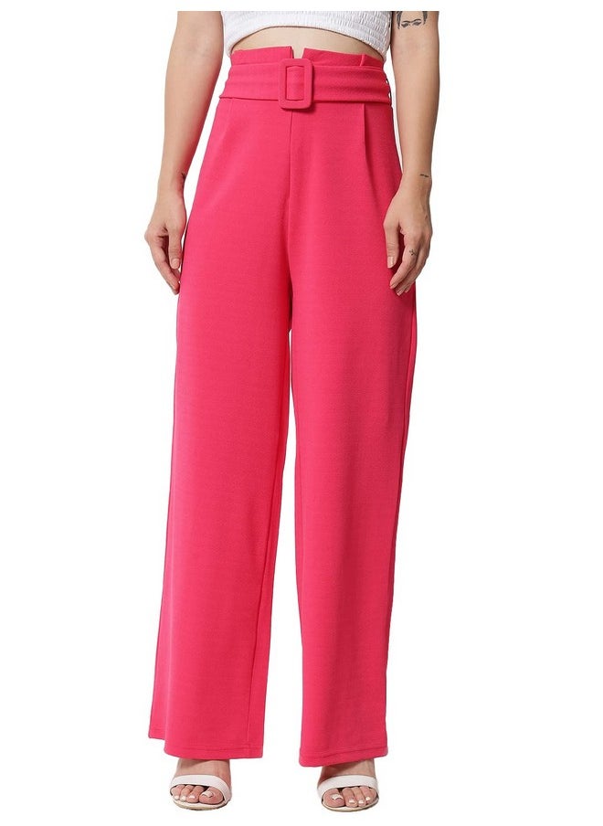 Kotty KOTTY Women Regular length Rose Pink Solid Trousers(Rose Pink,30)  - Image 1