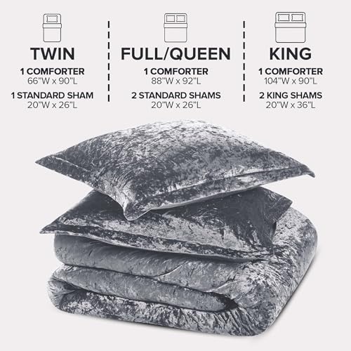 Comfort Spaces Juliette Luxe Comforter Set Velvet Lush with Soft Brushed Microfiber Reverse, All Season Cozy Velvet Bedding Sets, Fluffy Comforter Bed Set, Matching Sham, Grey Full/Queen 3 Piece - Image 5