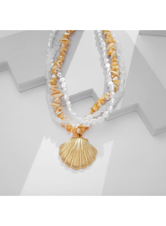 HolidayQbee Gold Seashell Necklace For Women With Beach Puka Shell And Bead Chains Beach Shell Pendant Necklace Ocean Chains Necklace Fashion Summer Necklace Jewelry - Image 5