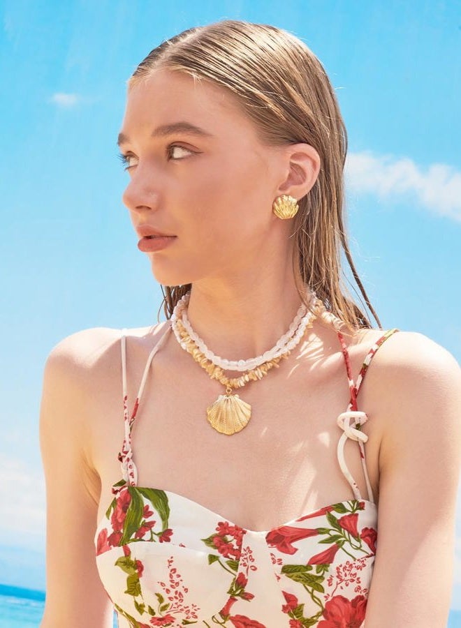 HolidayQbee Gold Seashell Necklace For Women With Beach Puka Shell And Bead Chains Beach Shell Pendant Necklace Ocean Chains Necklace Fashion Summer Necklace Jewelry - Image 3