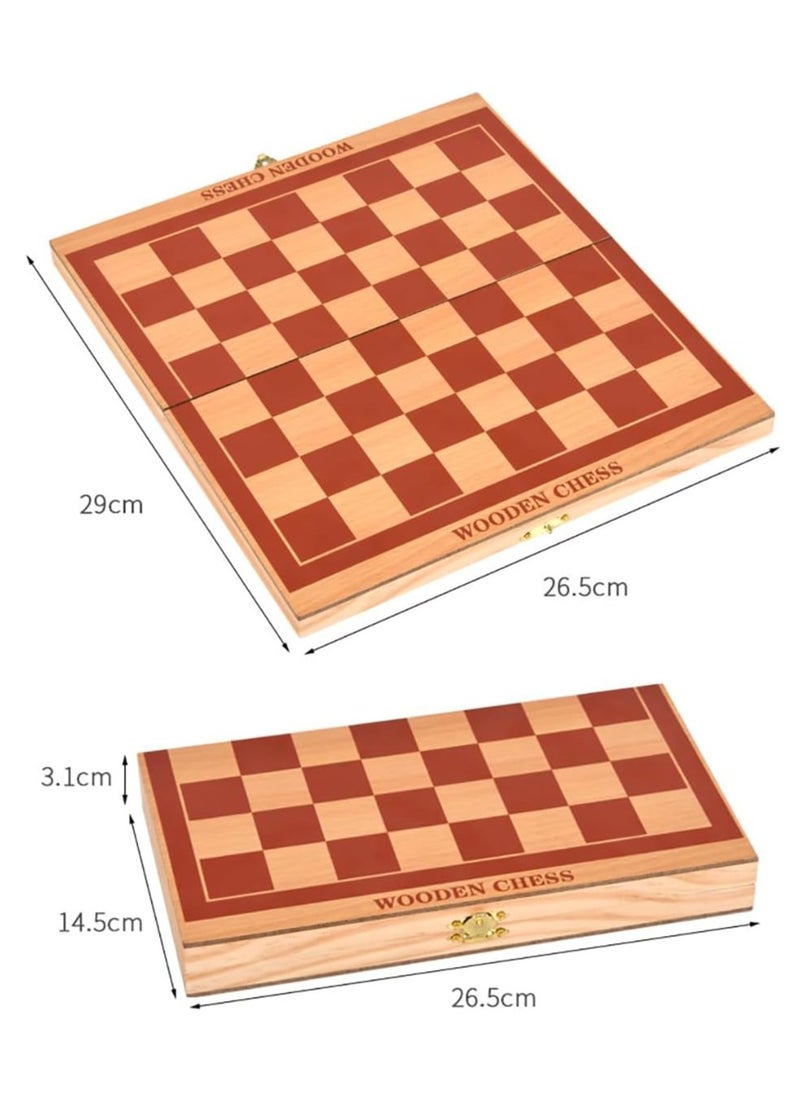 Rubik Wooden Chess Board Game Set, Folding Travel Design Traditional Game, Educational Toy for Kids/Children/Adults Gift 29x26.5cm (Beige/Brown)  - Image 4