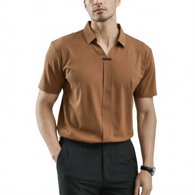 Men's Business Casual V-Neck Polo Shirt Short Sleeve Wrinkle-Free T-Shirt - Image 1