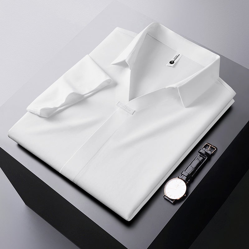 Men's Business Casual V-Neck Polo Shirt Short Sleeve Wrinkle-Free T-Shirt - Image 2