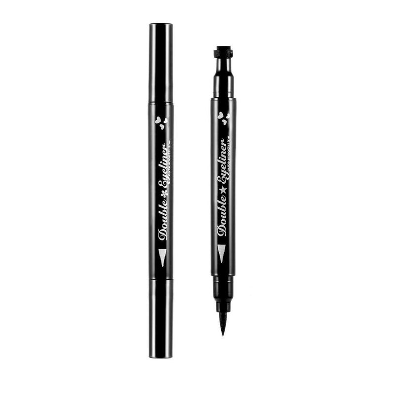 Pinkiou 2 in 1 Doubleheaded Liquid Eyeliner Pen Stamp Super Slim Gel Felt Tip High Pigment Black Waterproof Smudgeproof Long Lasting Makeup ToolHeart