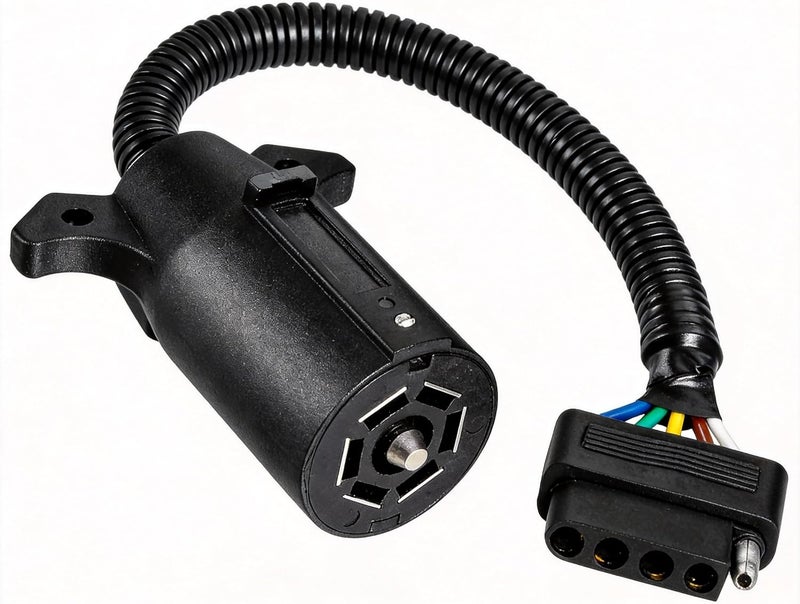 NEW SUN NEWSUN® 7 to 5 Pin Trailer Plug Adapter - 7 Way Round to 5 Way Flat Connector - Image 1