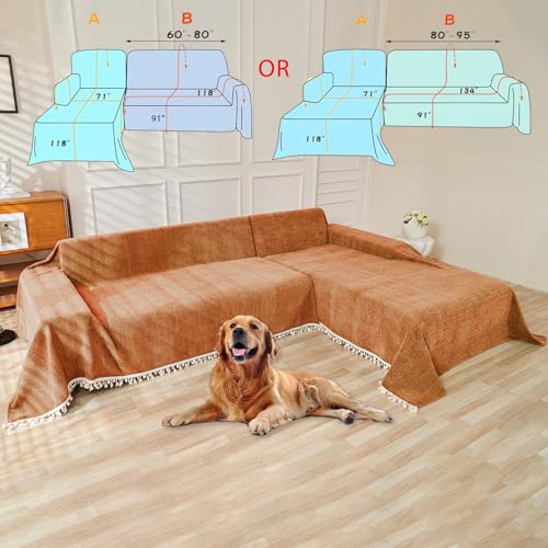 HANDONTIME Dark Orange Sofa Covers Couch Cover for Dogs Colorful Tassel Lovetseat Covers Pet Couch Cover Bohemian Sofa Cover for Couch Vintage Boho Couch Covers Futon Cover Pet-Friendly, 71" X118" - Image 3