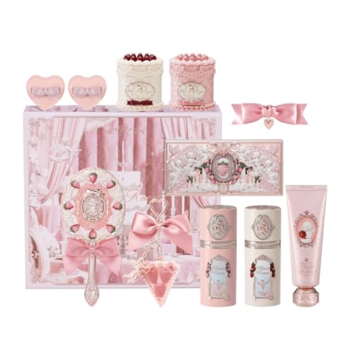 Flower Knows Cake Charm SetStrawberry Cupid 12Piece Makeup Gift Box SetLip CreamLiquid BlushMakeup PaletteHand MirrorSolid PerfumeHair ClipCushion Powder PuffEyeshadow BrushGift Box - Image 1