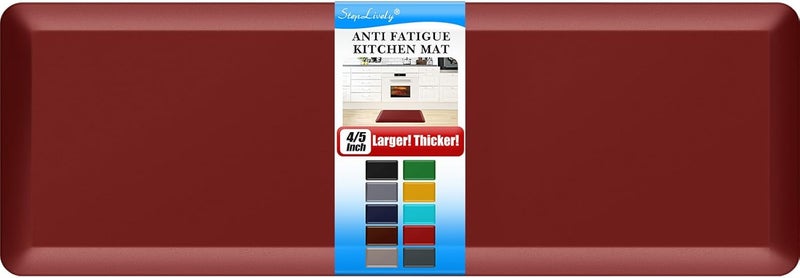 StepLively 4/5 Inch Thick Kitchen Mat - Cushioned Anti Fatigue Mats for Kitchen Floor - Easy to Clean, Waterproof, Non-Slip Kitchen Rug for Sink, Office, Kitchen (24''x70'' Red) - Image 1