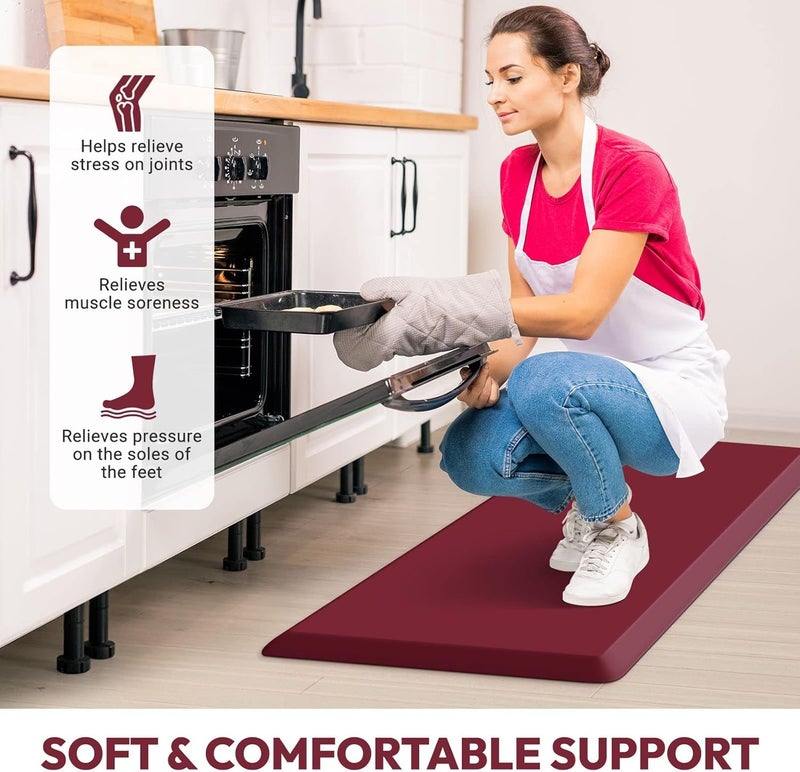 StepLively 4/5 Inch Thick Kitchen Mat - Cushioned Anti Fatigue Mats for Kitchen Floor - Easy to Clean, Waterproof, Non-Slip Kitchen Rug for Sink, Office, Kitchen (24''x70'' Red) - Image 4