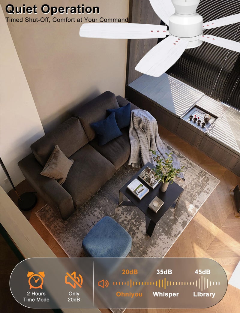 Ohniyou Ceiling Fans with Lights, 42'' Low Profile Ceiling Fan with Light and Remote/APP Control, Modern Flush Mount Ceiling Fan for Indoor Bedroom Kitchen, Dimmable, Qiuet DC Motor, White - Image 5