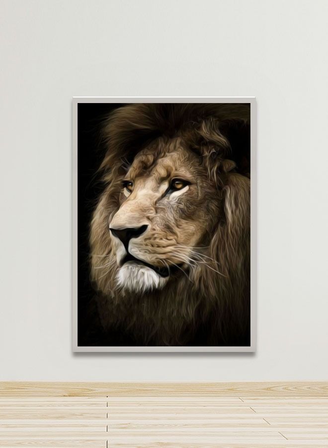 ماركتنا لوحة جدارية قماشية فنية لتزيين الحائط بتصميم أسد مع برواز فضي مجوف مقاس 120x80سم قطعة واحدة - Image 1