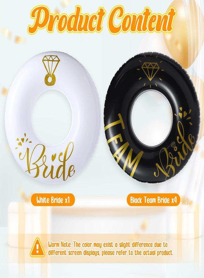 Motionchic 5 Pcs Bride Pool Float Funny Bachelorette Party Decorations Inflatable Pool Tubes for Adults 48'' Team Bridal Pool Floaties Party Favors for Bachelorette Bridal Shower Party (White, Black) - Image 2