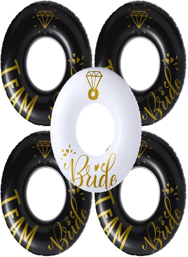 Motionchic 5 Pcs Bride Pool Float Funny Bachelorette Party Decorations Inflatable Pool Tubes for Adults 48'' Team Bridal Pool Floaties Party Favors for Bachelorette Bridal Shower Party (White, Black) - Image 1