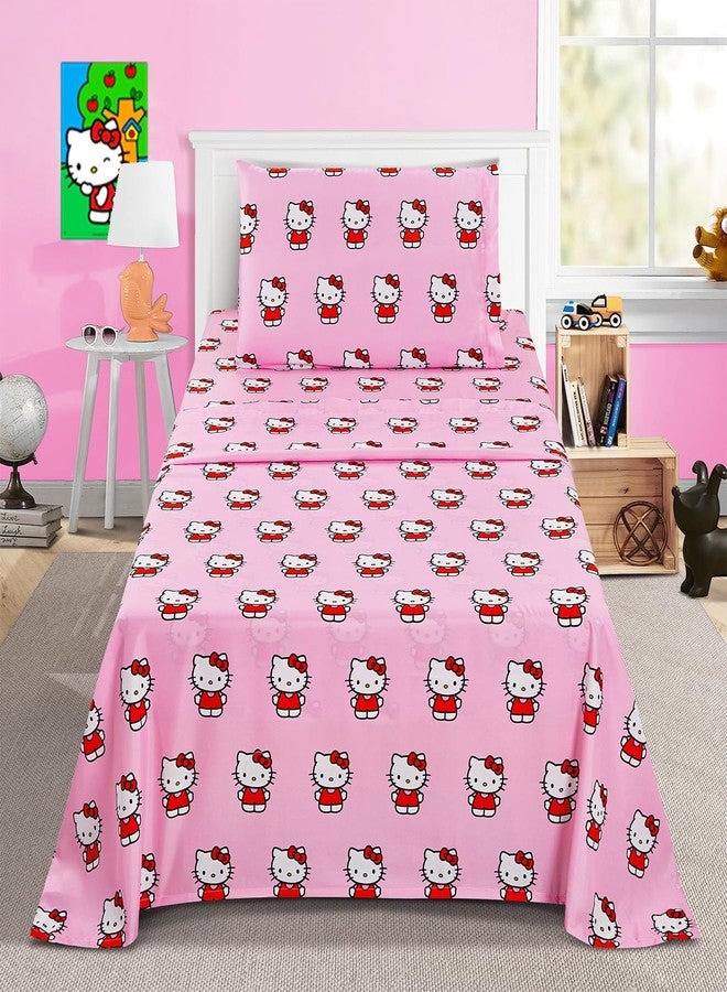 Hello Kitty Twin Bedding Set - Bundle of Hello Kitty Bedspread, Flat Sheet, Fitted Sheet, Pillowcase, Decals, More | Room Decor - Image 2
