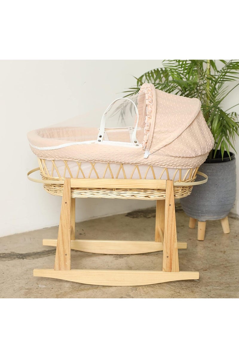 Moses Basket Baby Bed Beige with Side Wooden Rocking Stand - Image 5