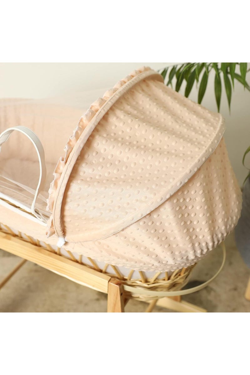 Moses Basket Baby Bed Beige with Side Wooden Rocking Stand - Image 3