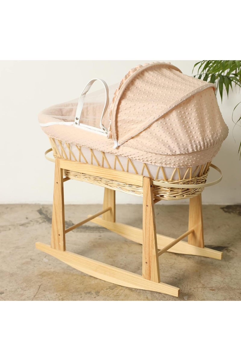 Moses Basket Baby Bed Beige with Side Wooden Rocking Stand - Image 4