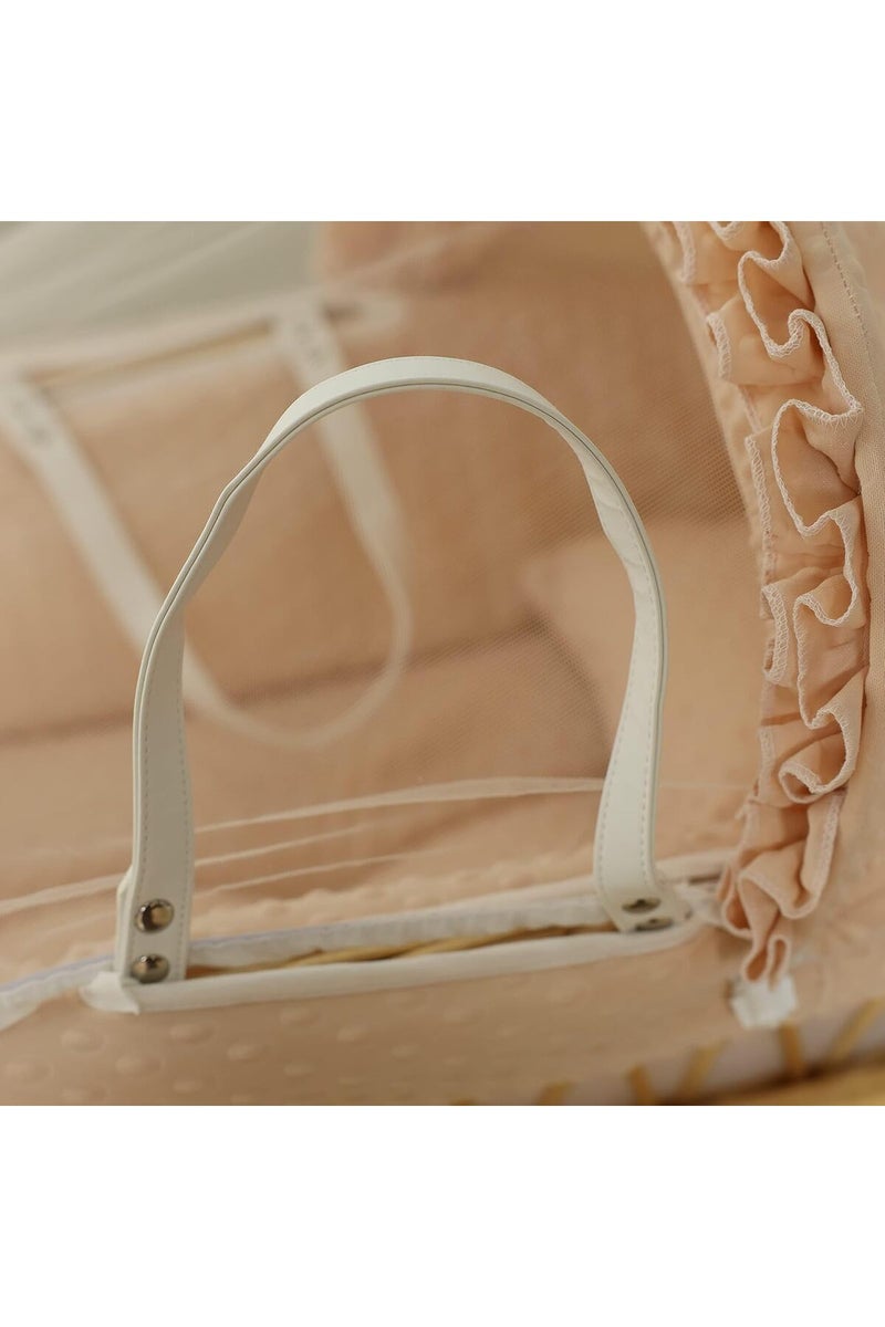 Moses Basket Baby Bed Beige with Side Wooden Rocking Stand - Image 2