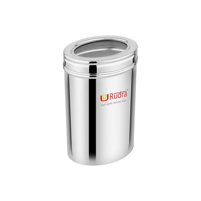 Rudra Stainless Steel Containers Oval for kitchen with See Through Lid Kitchen Containers Set Silver Food Grains Size 4 - Image 1