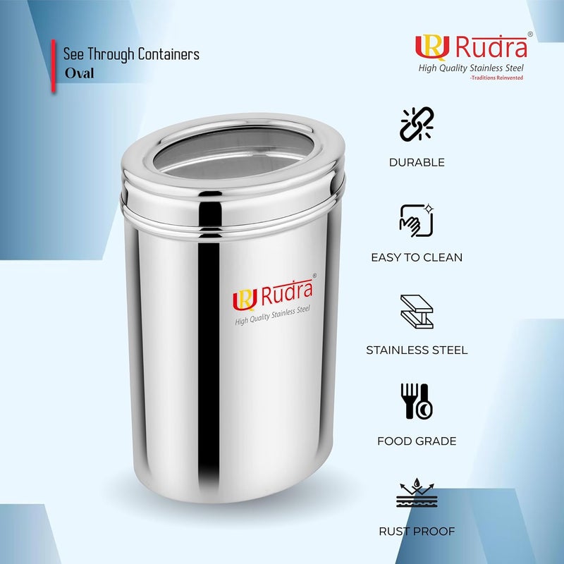 Rudra Stainless Steel Containers Oval for kitchen with See Through Lid Kitchen Containers Set Silver Food Grains Size 4 - Image 2