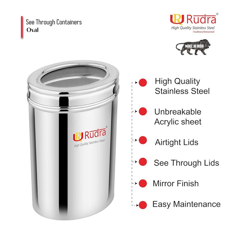 Rudra Stainless Steel Containers Oval for kitchen with See Through Lid Kitchen Containers Set Silver Food Grains Size 4 - Image 4