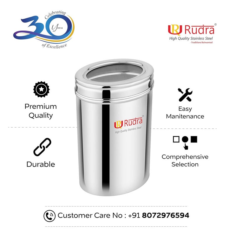 Rudra Stainless Steel Containers Oval for kitchen with See Through Lid Kitchen Containers Set Silver Food Grains Size 4 - Image 5