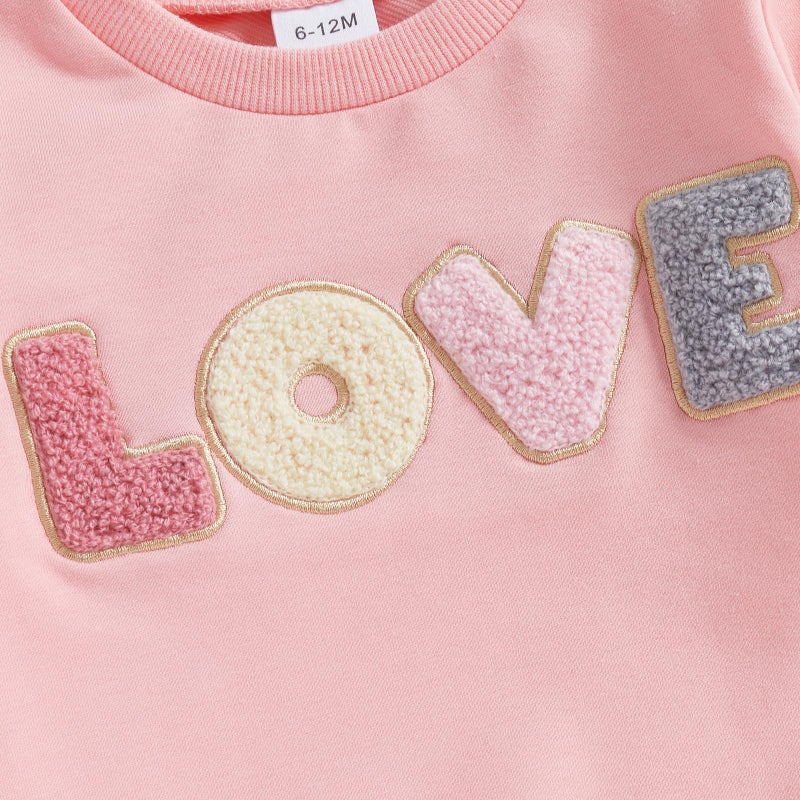 Socutebabe Toddler Valentines Outfits Baby Girl Clothes Love Embroidery Long Sleeve Crewneck Sweatshirts Pullovers (A-S-Pink, 6-12 Months) - Image 5