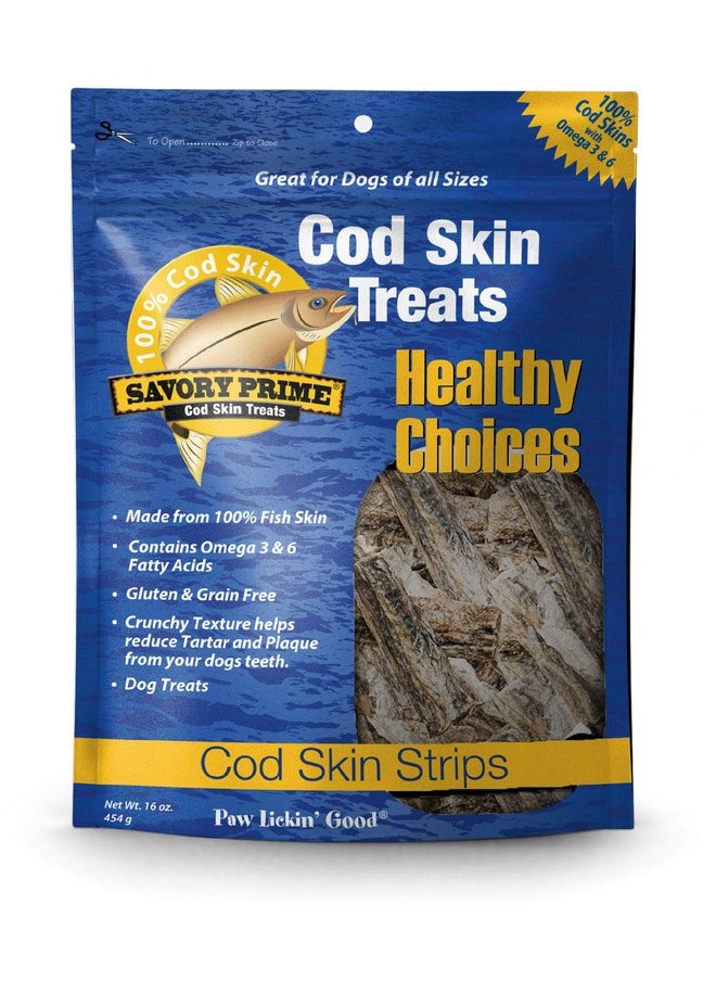 Savory Prime - Cod Skin Fish Strips, 16Ounce, No Artificial Color, All Breed Sizes (62016) - Image 1