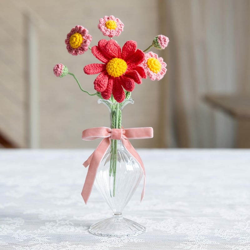 Talking Tables 2 x Pink Daisy Crochet Sprig or Summer Decorative Cotton Flowers Handmade Crocheted Floral Stems for Table, Home Styling Gift Seasonal Displays Soft Yarn Finish Reusable 18cm - Image 2