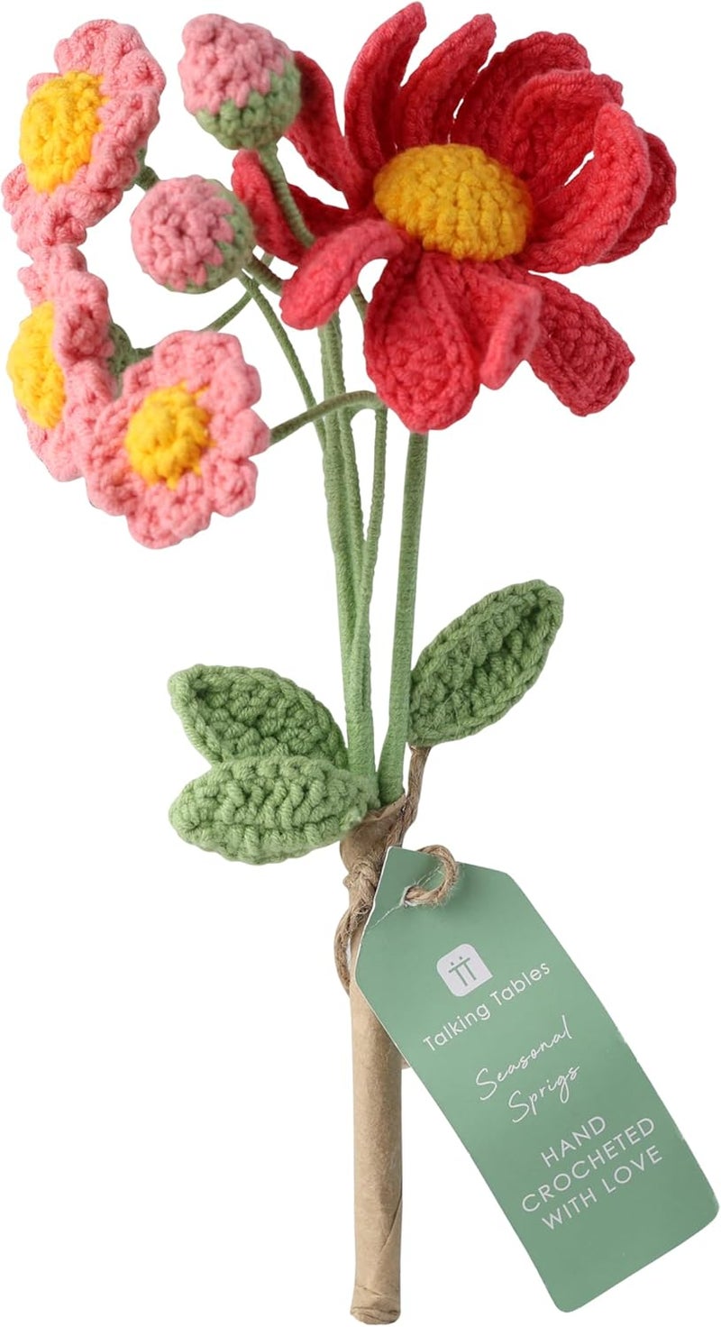 Talking Tables 2 x Pink Daisy Crochet Sprig or Summer Decorative Cotton Flowers Handmade Crocheted Floral Stems for Table, Home Styling Gift Seasonal Displays Soft Yarn Finish Reusable 18cm - Image 1