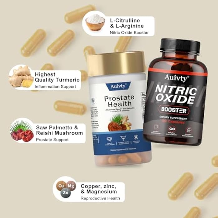 AUIVTY Prostate Health and Nitric Oxide Booster Bundle, Mushroom Blend with Saw Palmetto, 90 Capsules + 100 Capsules, with Free Bottle - Image 5
