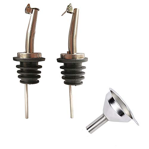 QMET olive oil spouts,Stainless Steel Classic Bottle Pour Tapered Spouts for Pours liquor, vinegar, syrup or oils with Stainless Steel Funnels (2pcs) - Image 1