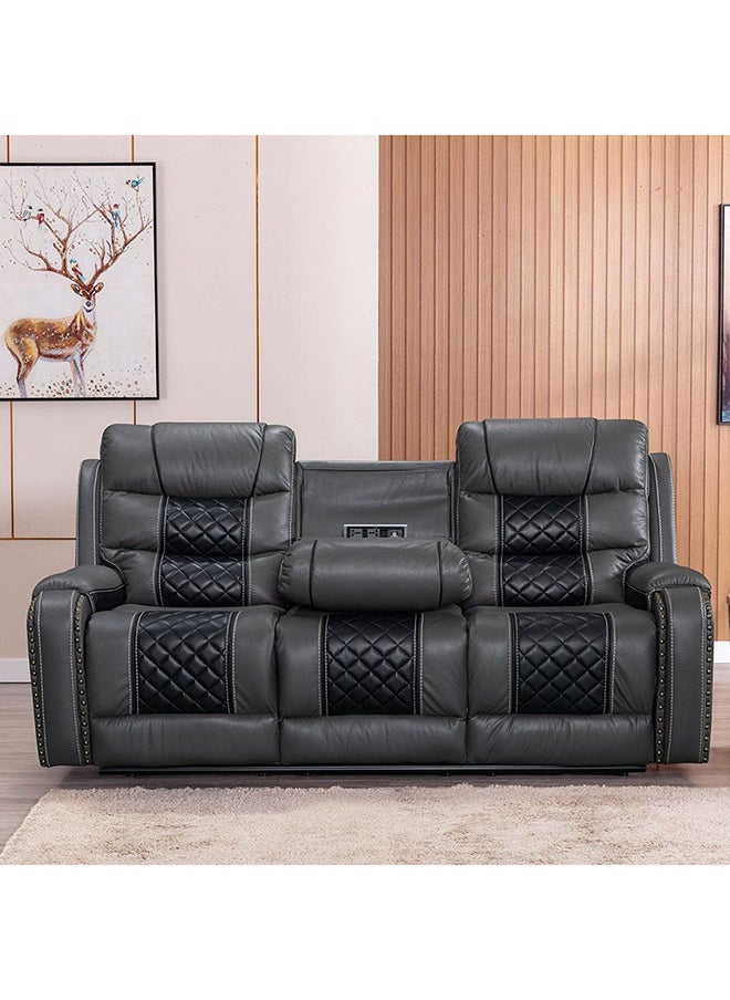 DANUBE HOME - فريمونت 3 مقاعد من الجلد الشراعية كرسي تصميم حديث ثلاثة مقاعد كرسي استرخاء مريح أثاث غرفة المعيشة L 216 × العرض 99 × الارتفاع 104 سم - رمادي غامق / أسود - Image 1