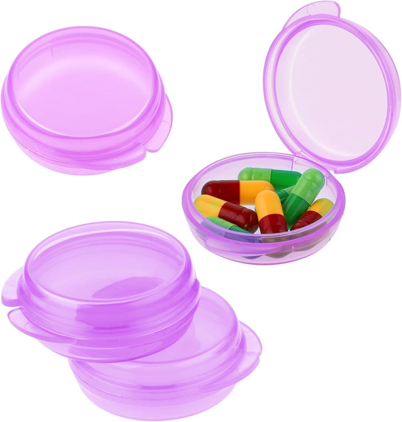WLLHYF 4 Pcs Mini Pill Organizer Small Pill Box Cute Portable Pill Case for Pocket Purse Travel Storage Containers Earplug Case Medicine Dispenser Vitamin Holder (4 Purple)