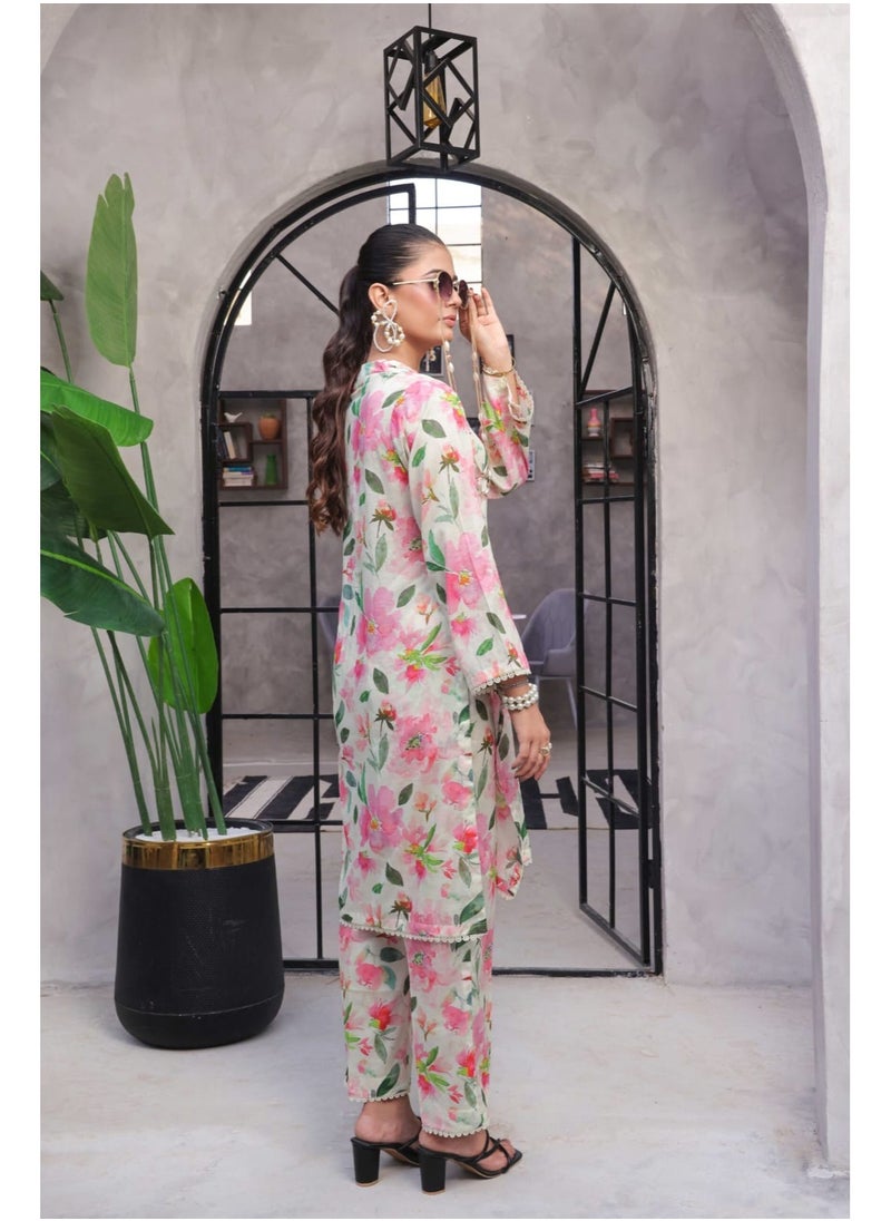 SAPHRON Ratro Fresh Edit – Luxury Pakistani Digital Lawn 2PC Kurti & Pant Set  - Image 2