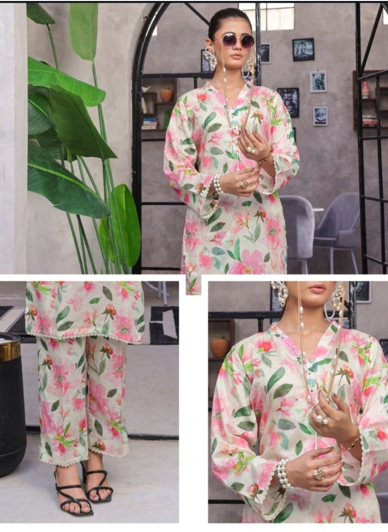 SAPHRON Ratro Fresh Edit – Luxury Pakistani Digital Lawn 2PC Kurti & Pant Set  - Image 3